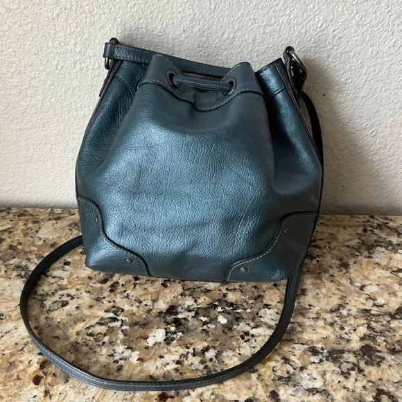 Coach Metallic Blue Leather Small Bucket Crossbody Bag - Picture 2 of 9